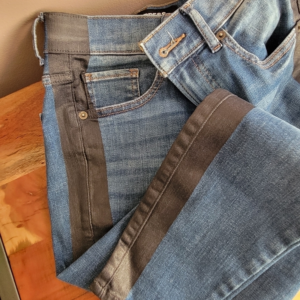 Express Jeans Black Stripe High Rise Skinny Stretch Womens Size 2P 25" Waist - Picture 7 of 8